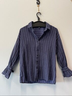 DREW Navy Striped Button Front Shirt